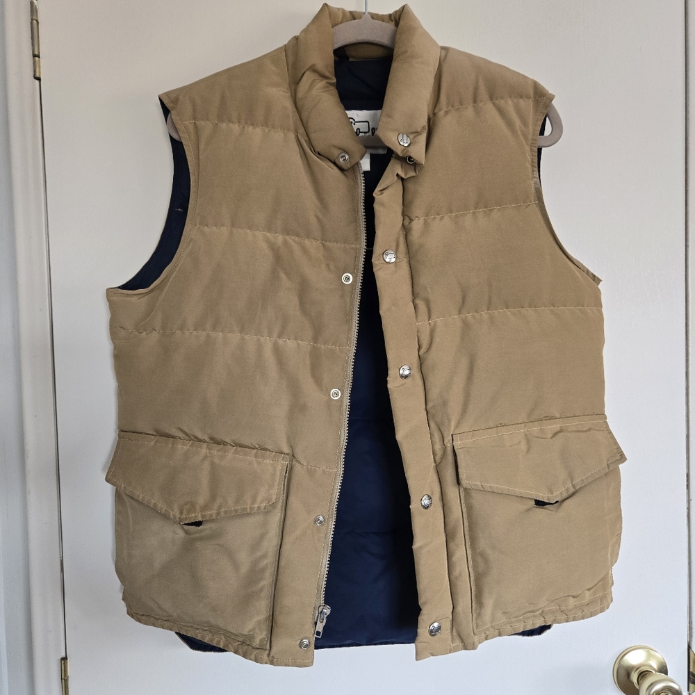 Vintage Woolrich Down Vest Men's M Tan With Blue Interior